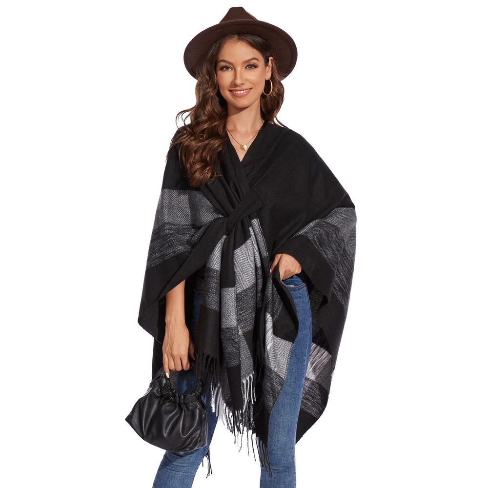 1654 Shawl Wraps For Women, Elegant Knitted Cape Open Front Soft Poncho